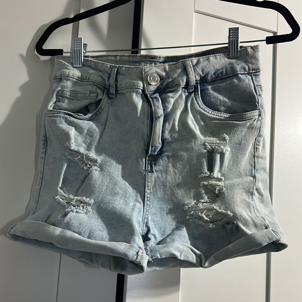Light Blue Distressed Denim Shorts